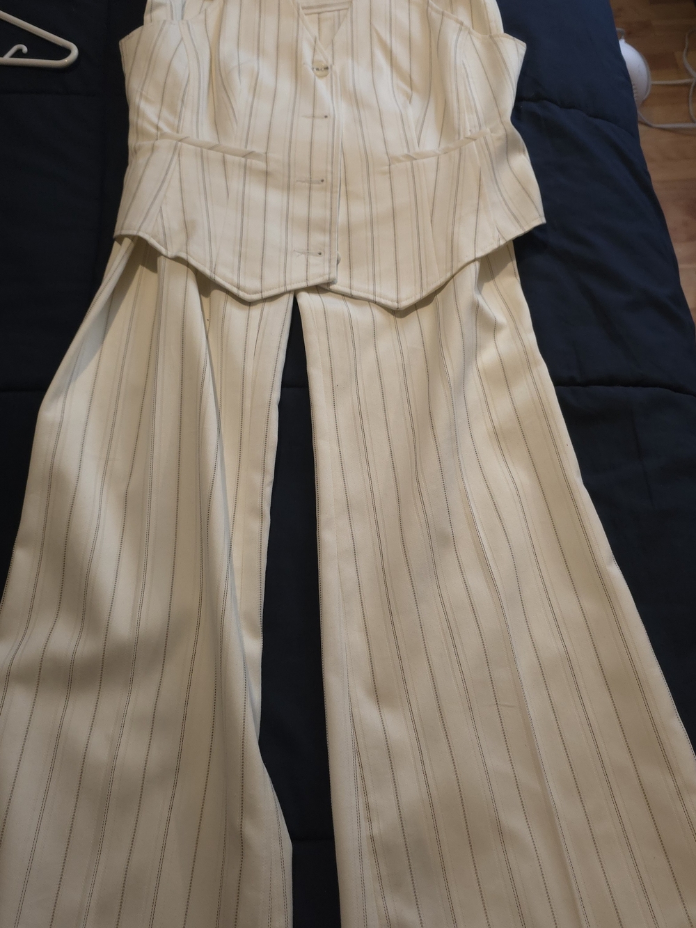 Ivory With Brown Pinstripe Sleeveless Pantsuit
